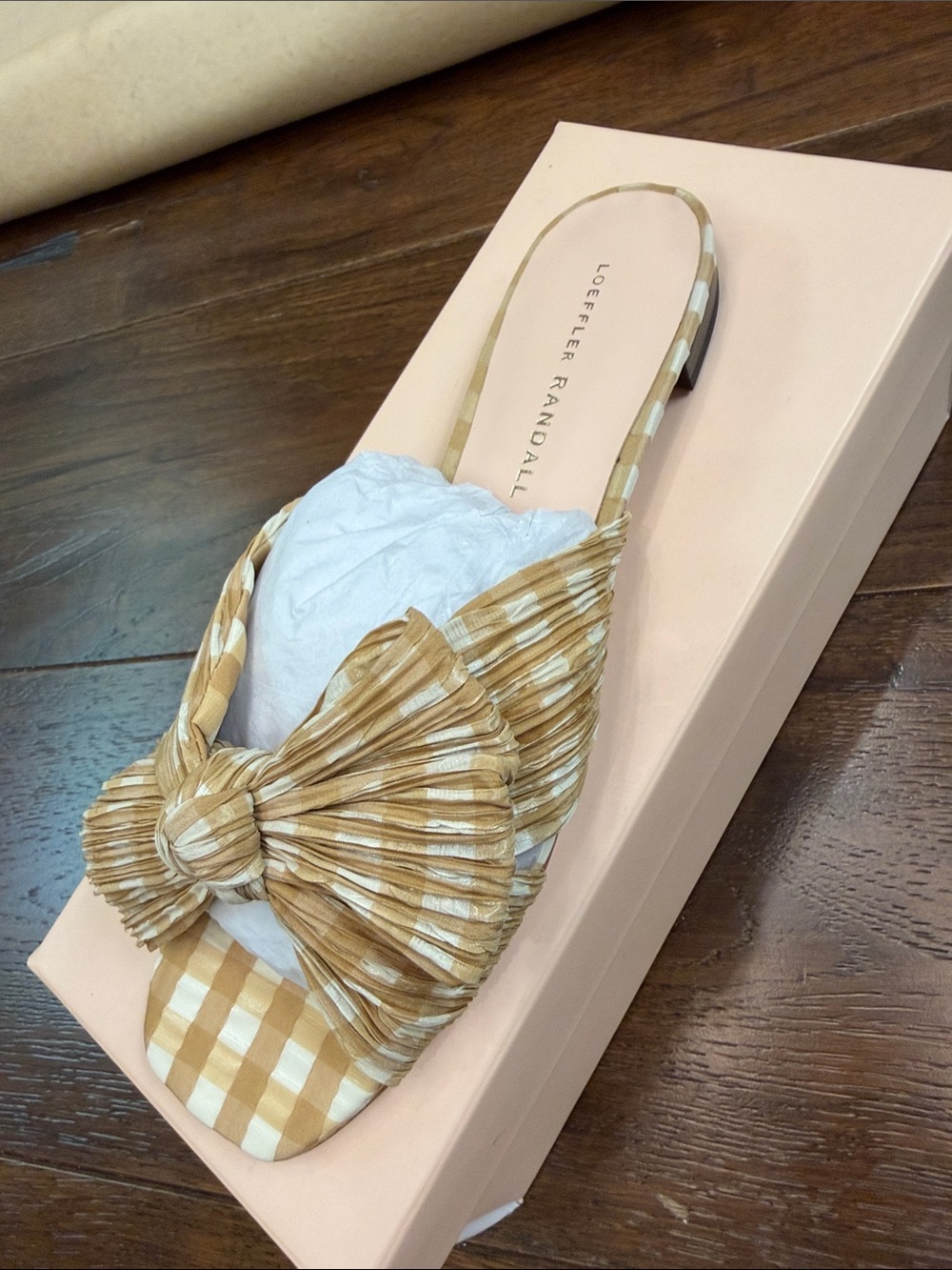 NWT - Loeffler Randall - Women’s Mustard Gingham Daphne Slide Sandals - Size: 8 - Picture 4 of 7